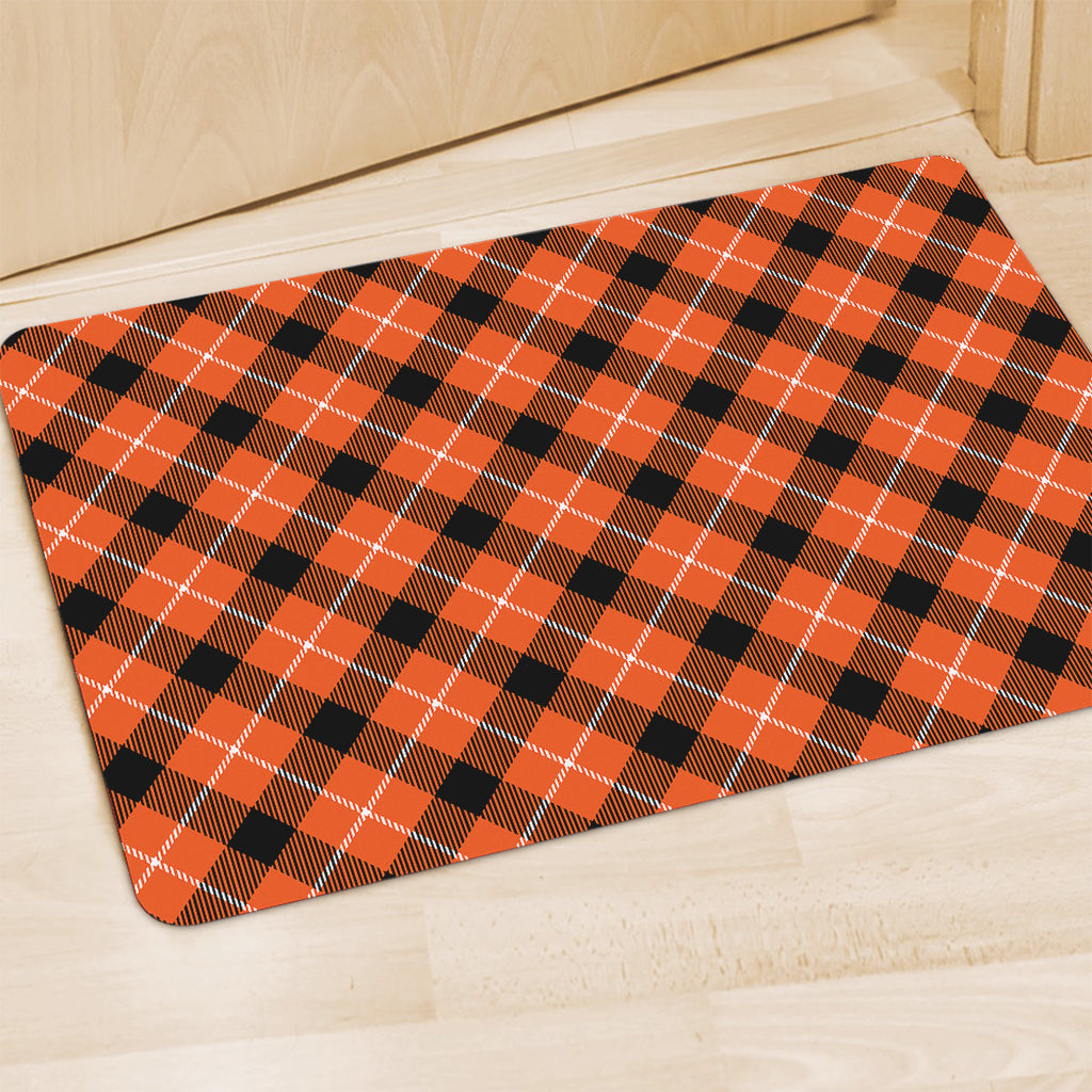 Orange Black And White Plaid Print Polyester Doormat