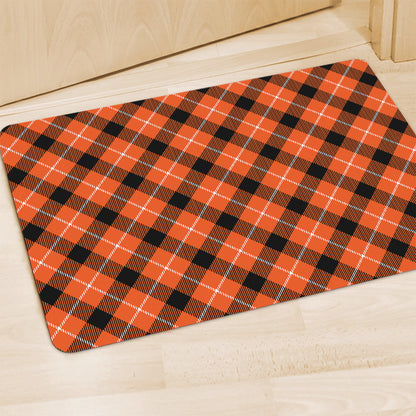 Orange Black And White Plaid Print Polyester Doormat