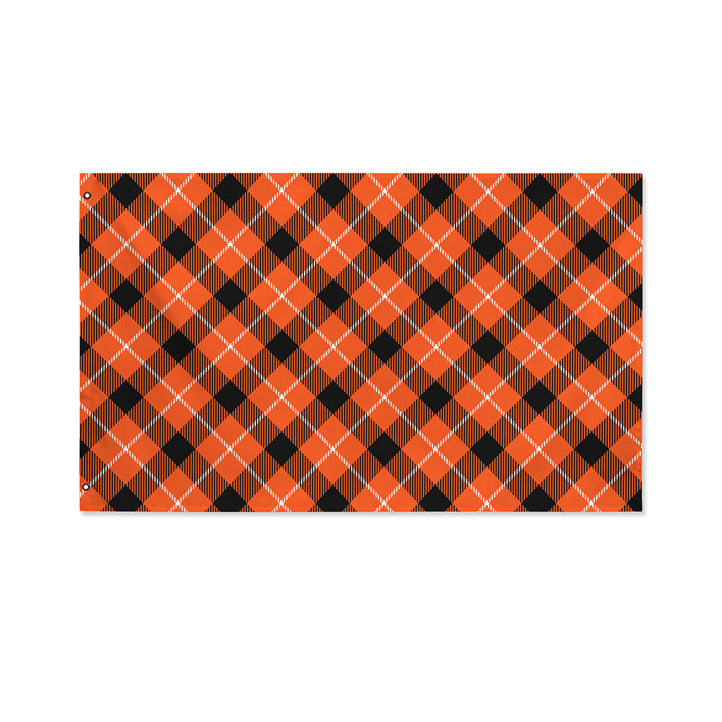Orange Black And White Plaid Print Polyester Flag
