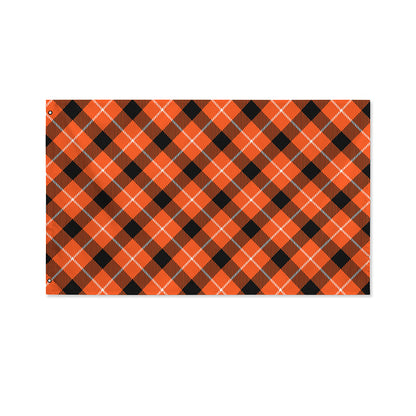 Orange Black And White Plaid Print Polyester Flag