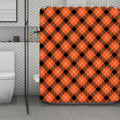 Orange Black And White Plaid Print Polyester Shower Curtain