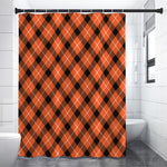 Orange Black And White Plaid Print Premium Shower Curtain
