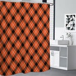 Orange Black And White Plaid Print Premium Shower Curtain