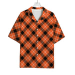 Orange Black And White Plaid Print Rayon Hawaiian Shirt