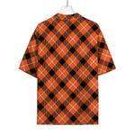 Orange Black And White Plaid Print Rayon Hawaiian Shirt