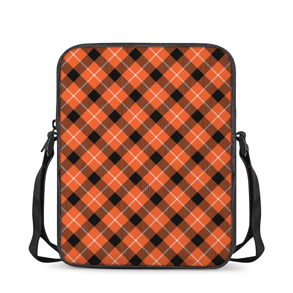 Orange Black And White Plaid Print Rectangular Crossbody Bag
