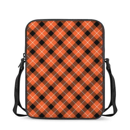 Orange Black And White Plaid Print Rectangular Crossbody Bag