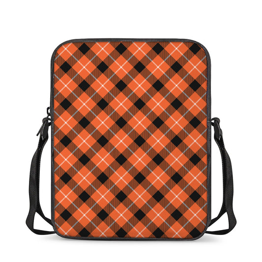 Orange Black And White Plaid Print Rectangular Crossbody Bag