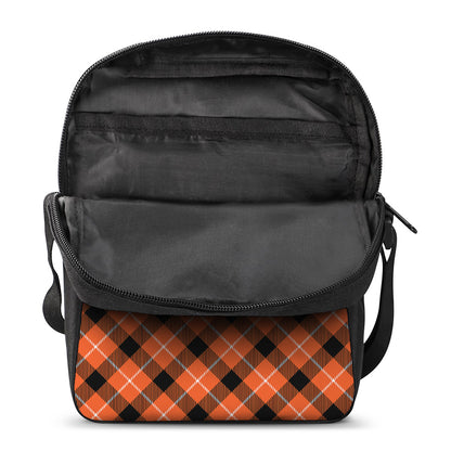 Orange Black And White Plaid Print Rectangular Crossbody Bag