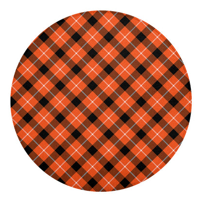 Orange Black And White Plaid Print Round Blanket