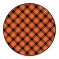 Orange Black And White Plaid Print Round Floor Mat