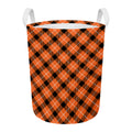 Orange Black And White Plaid Print Round Laundry Basket