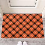 Orange Black And White Plaid Print Rubber Doormat