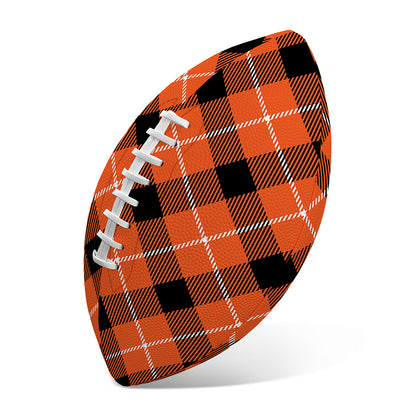 Orange Black And White Plaid Print Rugby Ball