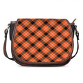 Orange Black And White Plaid Print Saddle Bag