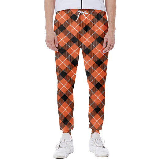 Orange Black And White Plaid Print Scuba Joggers