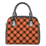 Orange Black And White Plaid Print Shoulder Handbag
