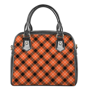 Orange Black And White Plaid Print Shoulder Handbag