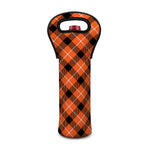Orange Black And White Plaid Print Single Neoprene Wine Tote
