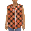 Orange Black And White Plaid Print Sleeveless Baseball Jersey
