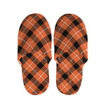 Orange Black And White Plaid Print Slippers