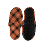Orange Black And White Plaid Print Slippers