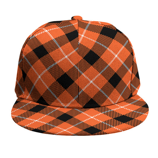 Orange Black And White Plaid Print Snapback Cap