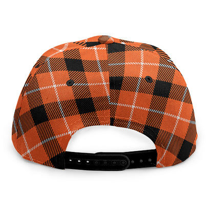 Orange Black And White Plaid Print Snapback Cap