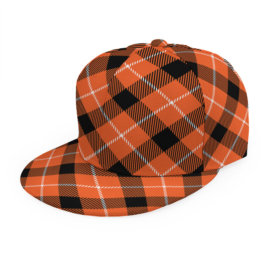 Orange Black And White Plaid Print Snapback Cap