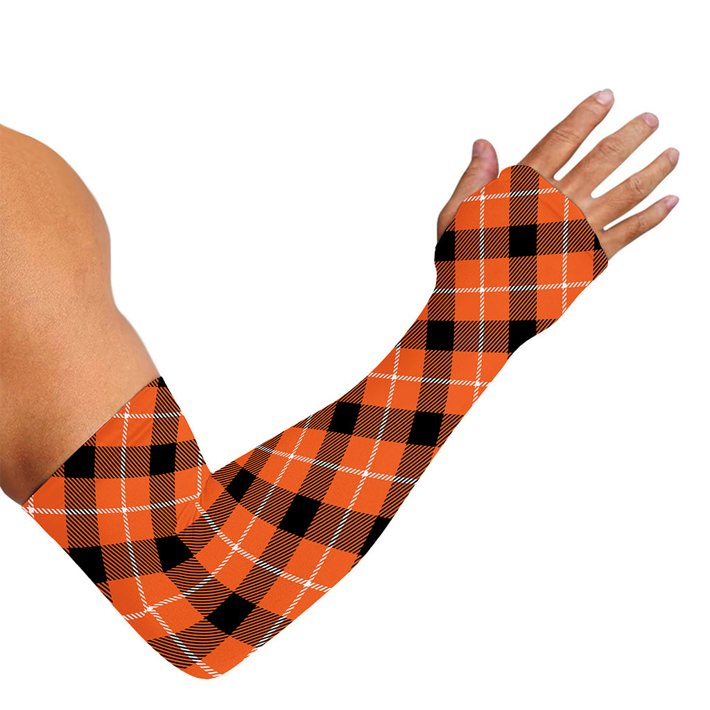 Orange Black And White Plaid Print Sun Protection Arm Sleeves