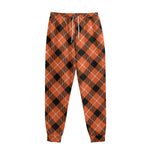 Orange Black And White Plaid Print Sweatpants