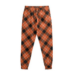 Orange Black And White Plaid Print Sweatpants