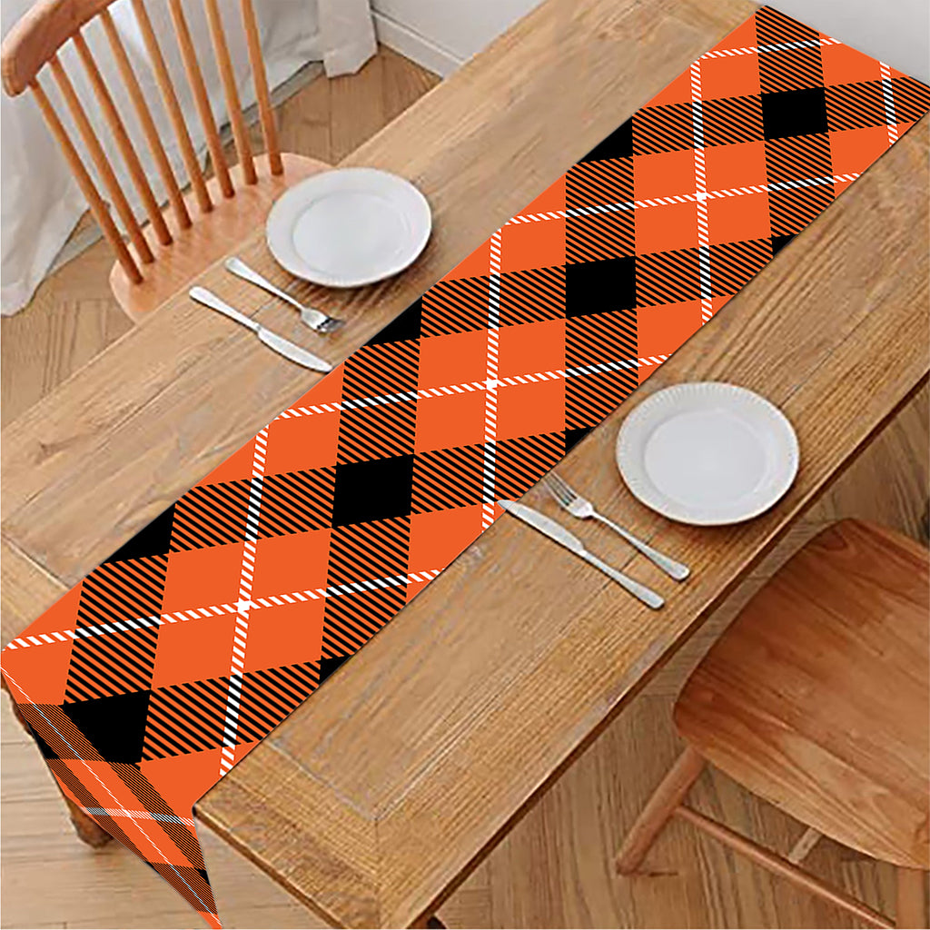 Orange Black And White Plaid Print Table Runner