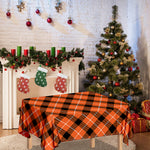 Orange Black And White Plaid Print Tablecloth