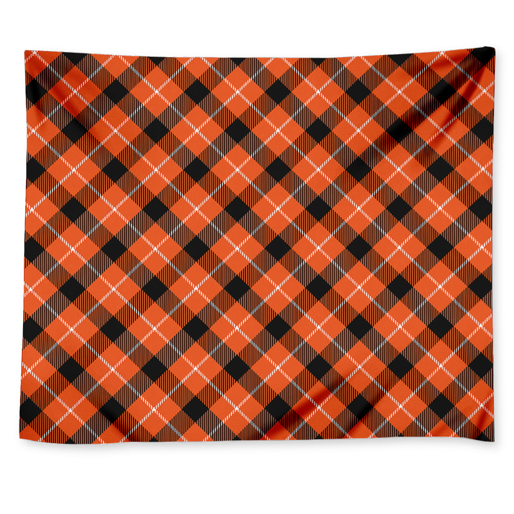 Orange Black And White Plaid Print Tapestry