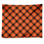 Orange Black And White Plaid Print Tapestry