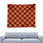 Orange Black And White Plaid Print Tapestry