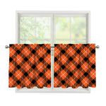 Orange Black And White Plaid Print Tier Curtains