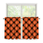 Orange Black And White Plaid Print Tier Curtains