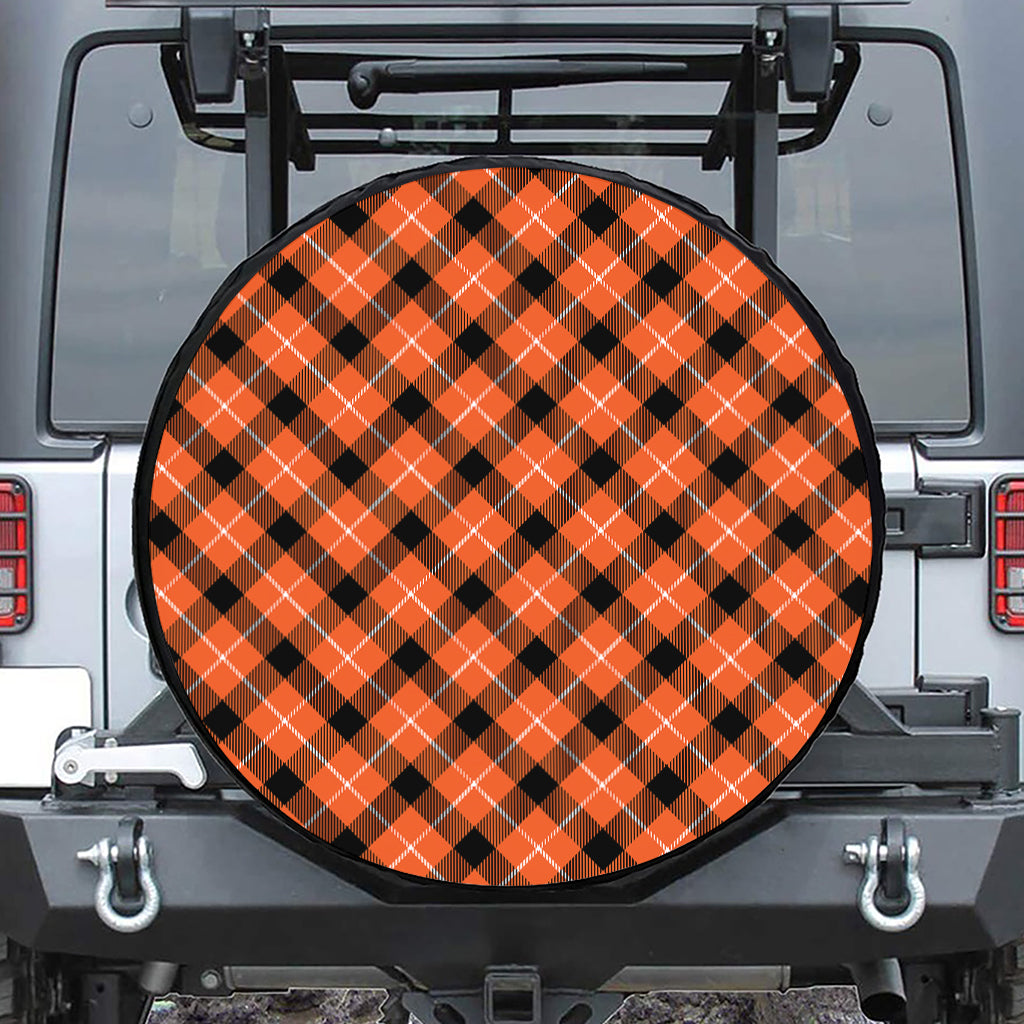 Orange Black And White Plaid Print Tire Cover