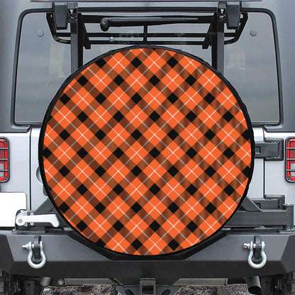 Orange Black And White Plaid Print Tire Cover