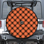 Orange Black And White Plaid Print Tire Cover With Camera Hole