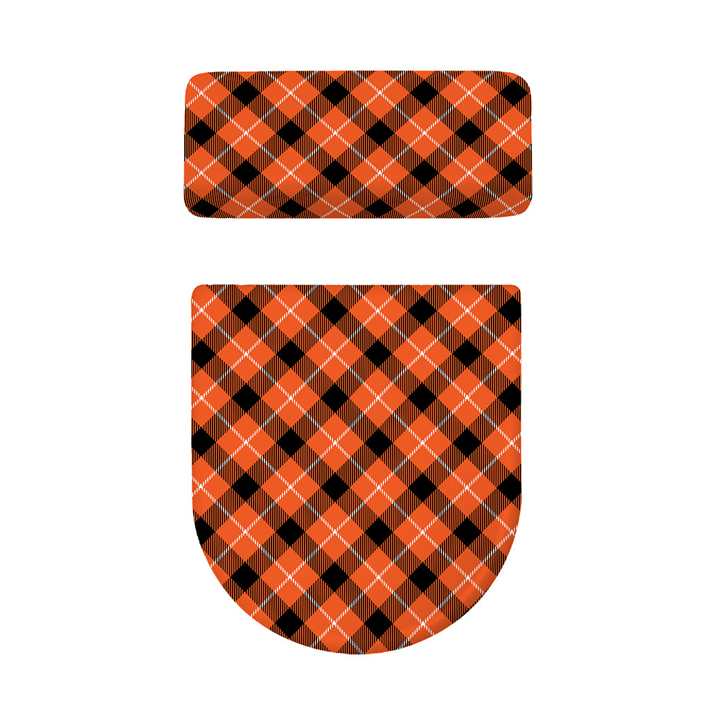 Orange Black And White Plaid Print Toilet Lid And Tank Cover Set