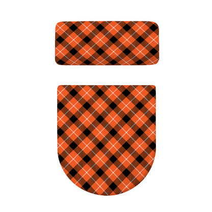 Orange Black And White Plaid Print Toilet Lid And Tank Cover Set