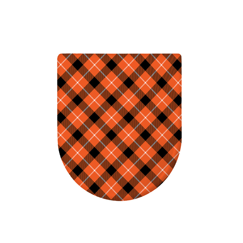 Orange Black And White Plaid Print Toilet Lid Cover