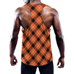 Orange Black And White Plaid Print Training Tank Top