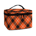 Orange Black And White Plaid Print Travel Makeup Bag