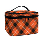 Orange Black And White Plaid Print Travel Makeup Bag