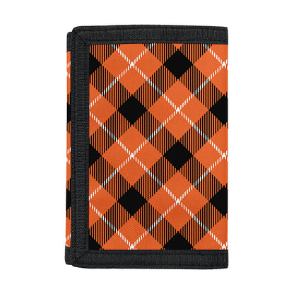 Orange Black And White Plaid Print Trifold Wallet
