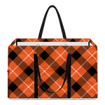 Orange Black And White Plaid Print Utility Tote Bag